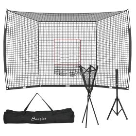 Baseball Net with Strike Zone, Tee, Caddy and Carry Bag for Pitching and Hitting, Portable Softball and Baseball Training Equipment