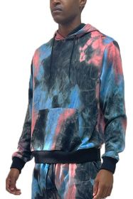 Mens Cotton Tye Dye Hoodie (Color: BLACK BLUE, size: L)