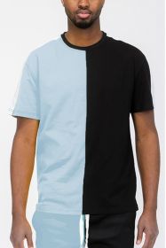 TWO TONE COLOR BLOCK SHORT SLEEVE TSHIRT (Color: royal black, size: 3XL)