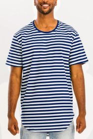 STRIPED ELONGATED TSHIRT (Color: WHITE NAVY, size: S)