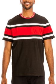 COTTON THREE STRIPE TSHIRT (Color: BLACK RED, size: S)