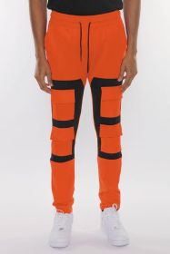 COLOR BLOCK CARGO TRACK PANT (Color: ORANGE BLACK, size: M)