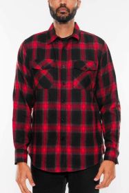 FULL PLAID CHECKERED FLANNEL LONG SLEEVE (Color: RED BLACK, size: L)