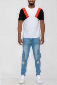 Weiv Mens Color Block Short Sleeve Tshirt (Color: BLACK WHITE RED, size: S)