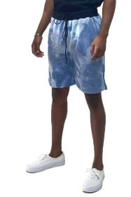 Weiv Mens Tye Dye Sweat Shorts (Color: WHITE BLUE, size: L)