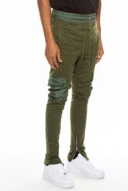 Heathered Cotton Blend Joggers (Color: Olive, size: 2XL)